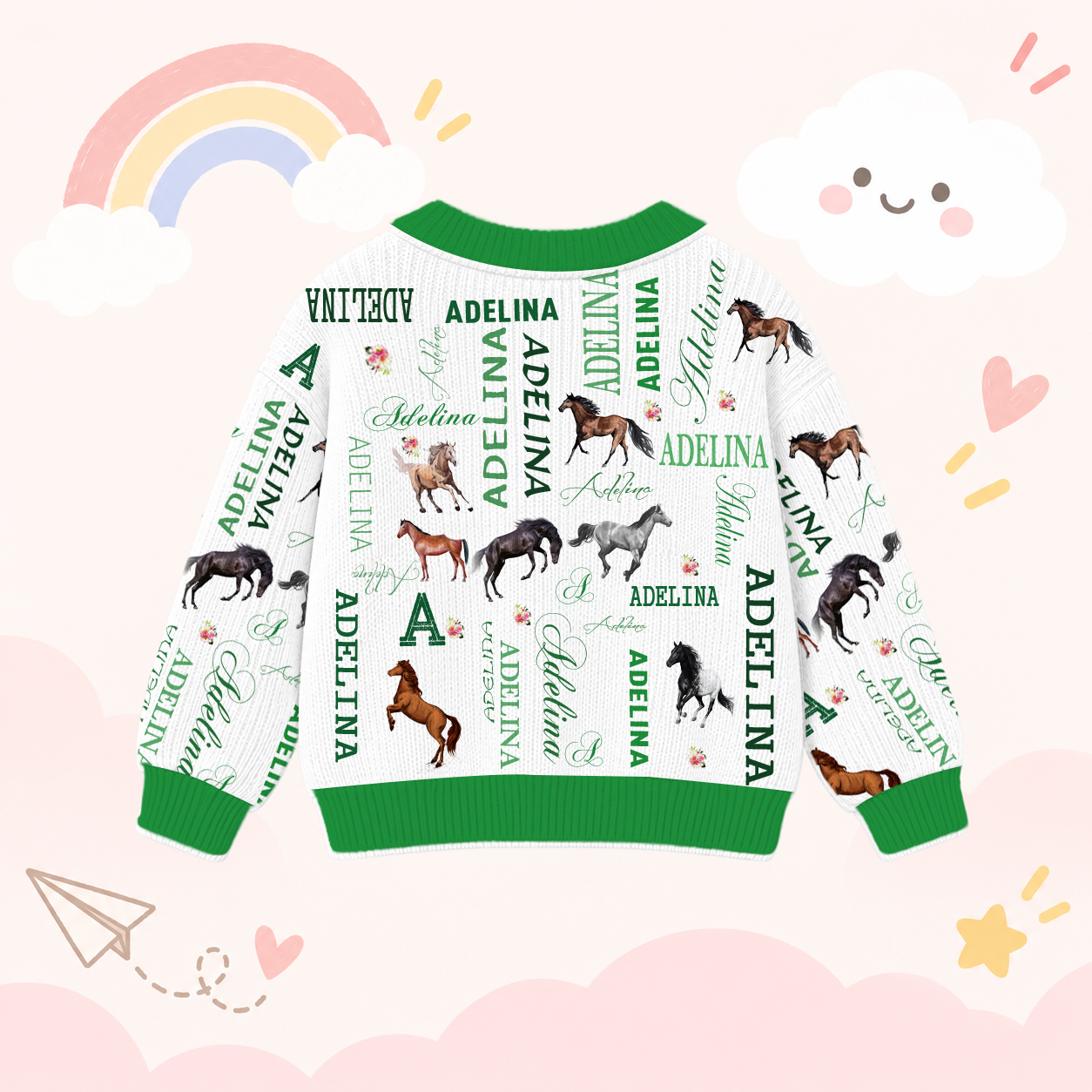 Personalized Lovely Kids Horse Knit Sweater | CWSweater08