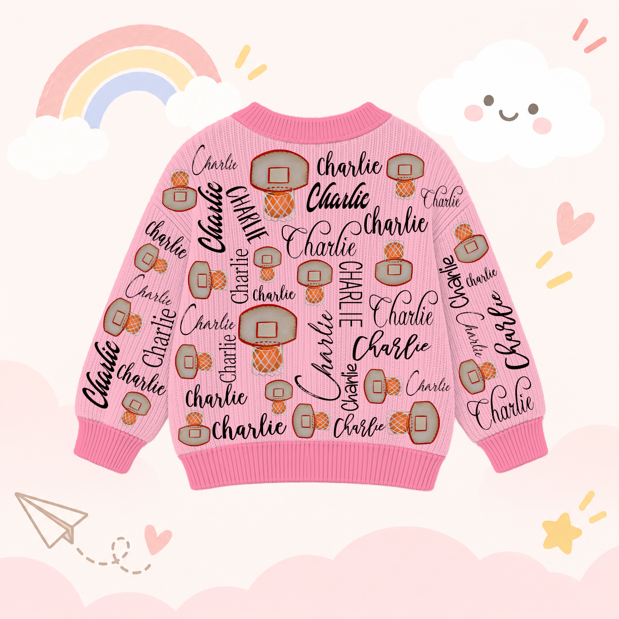 Personalized Lovely Kids Basketball Knit Sweater | CWSweater13