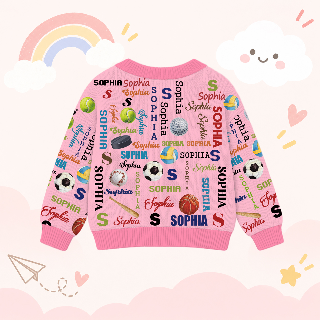 Personalized Lovely Kids Ball Sports Knit Sweater | CWSweater11