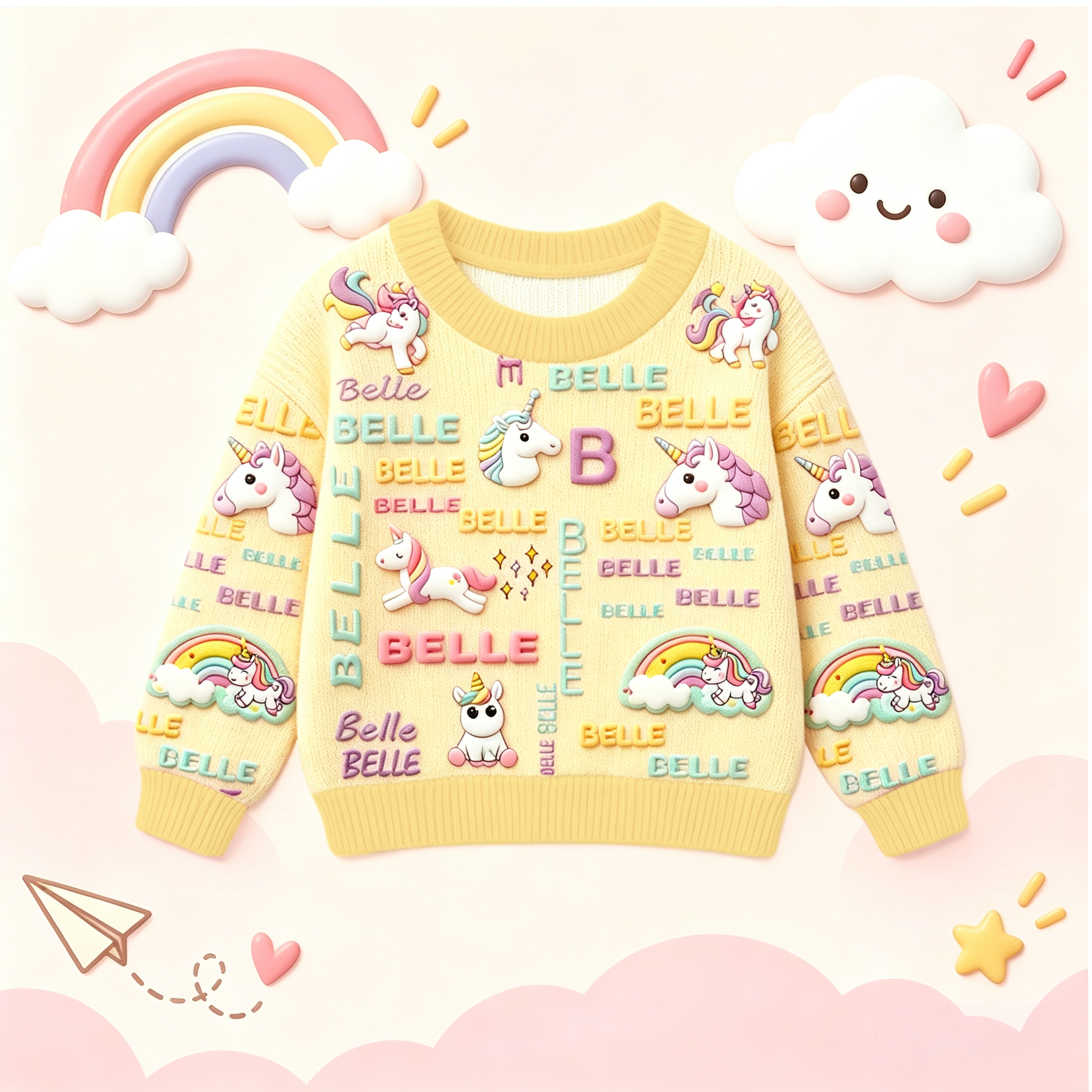 Personalized Lovely Kids Adorable Unicorn Knit Sweater | CWSweater30