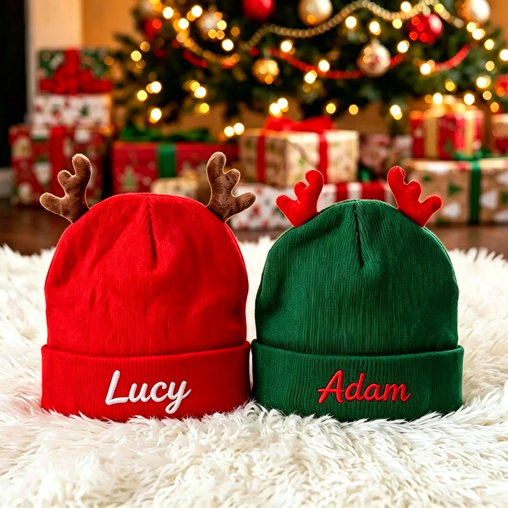 Personalized Embroidery Christmas Pom Pom Beanie For Kids | MCGift416