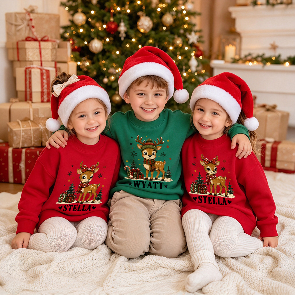 Personalized Christmas Kids Reindeer Sweatshirt | MCGift420