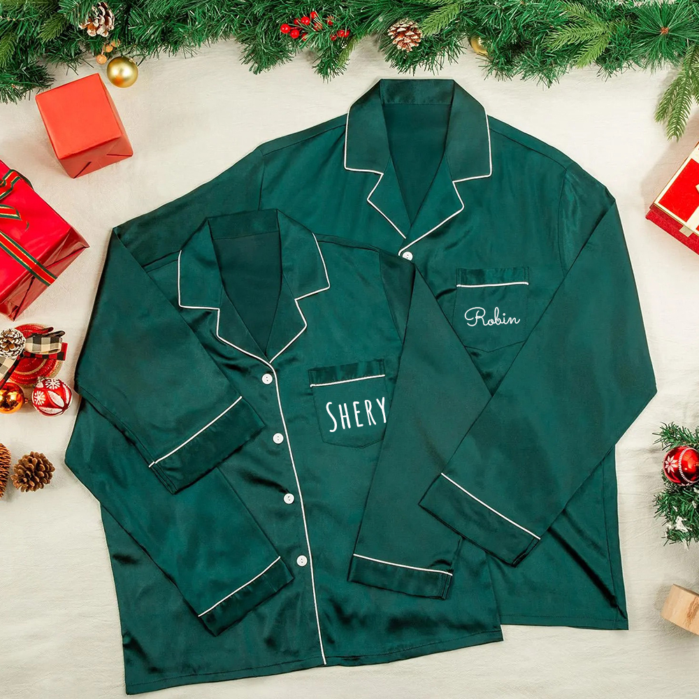 Personalized Christmas Satin Family Pajamas Set | CWFamily15