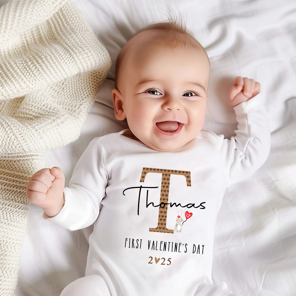 Personalized Baby First Valentine Ropmer and Hat Set | CWBaby147