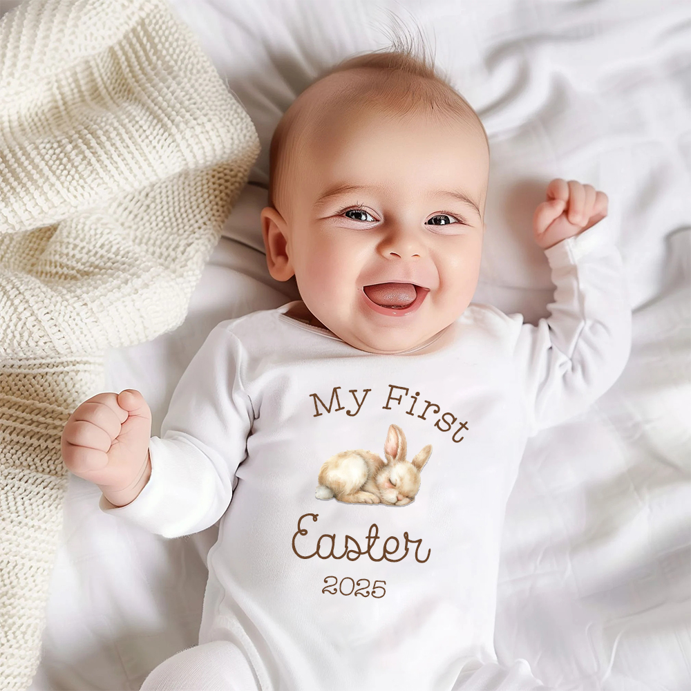 Personalized Baby First Easter Bunny Ropmer and Hat Set | CWBaby183