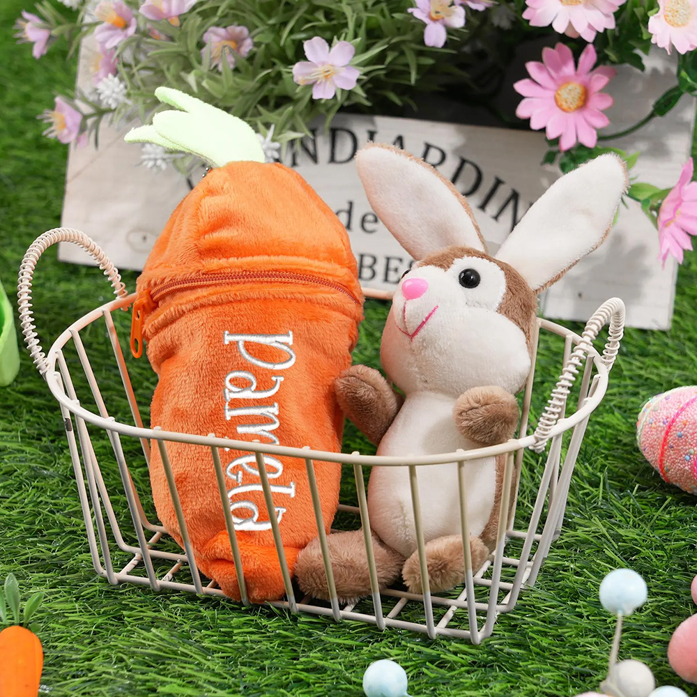 Personalized Easter Plush Carrot Keychain with Bunny | CWEaster52