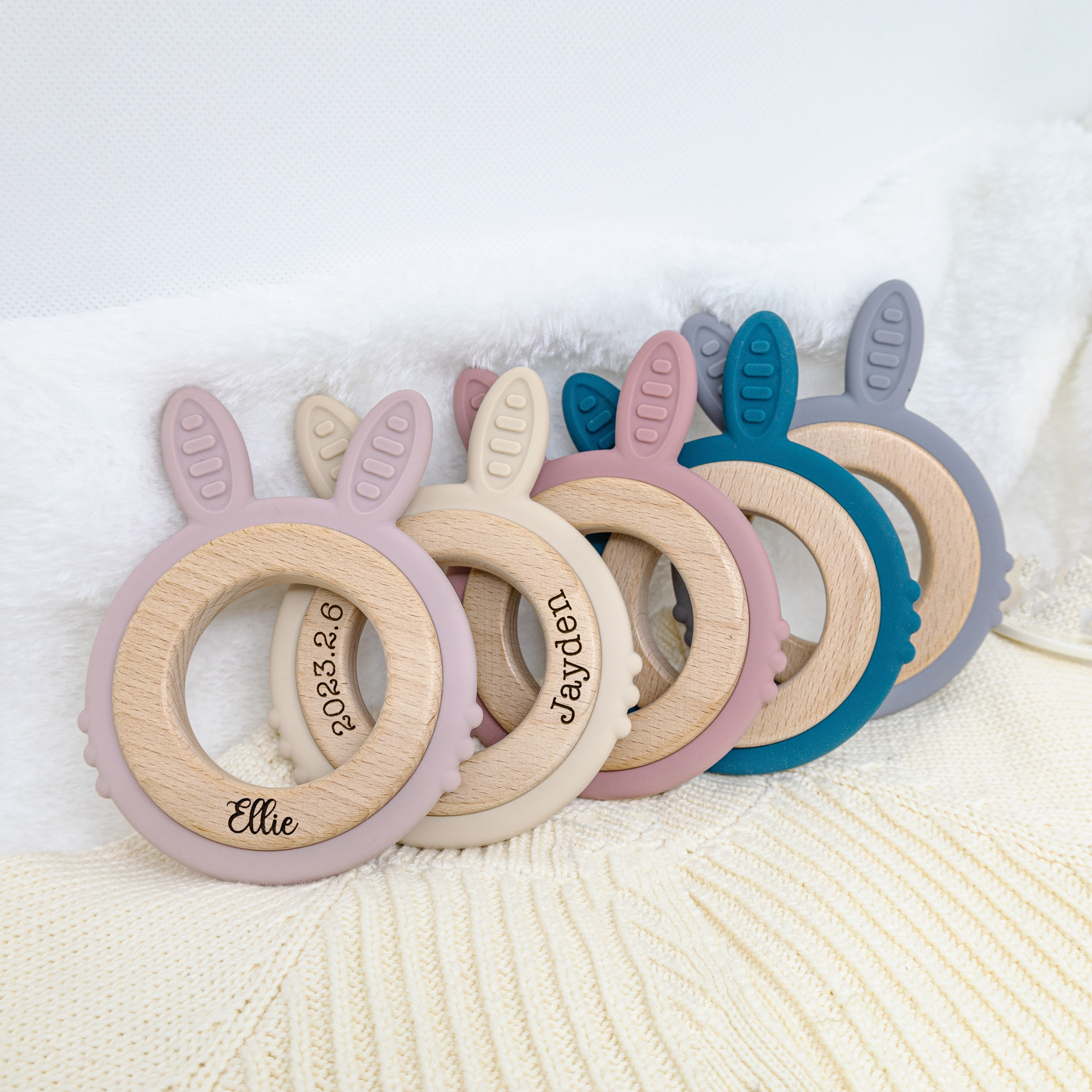 Personalized Baby Wooden Silicone Teething Toy | CWBaby100