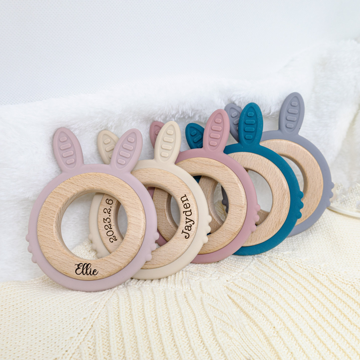 Personalized Baby Wooden Silicone Teething Toy | CWBaby100