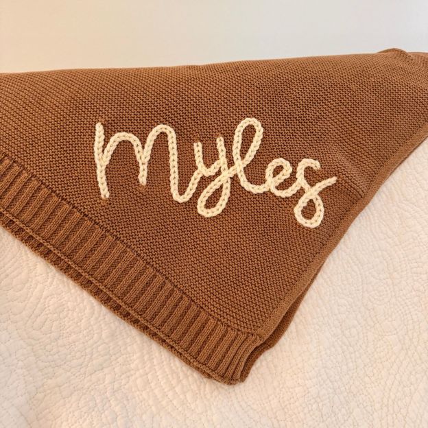 Personalized Hand Embroidered Knit Baby Blanket for Unique Gift | CWBaby52