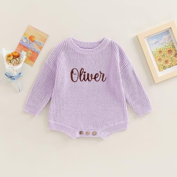 Personalized embroidered Name Baby Sweater Romper | CWBaby278