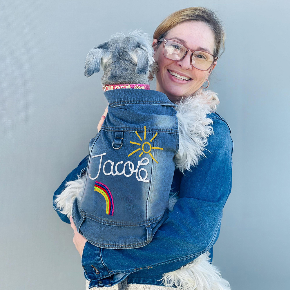 Personalized Hand Embroidery Pets Denim Jacket | BKPet2601