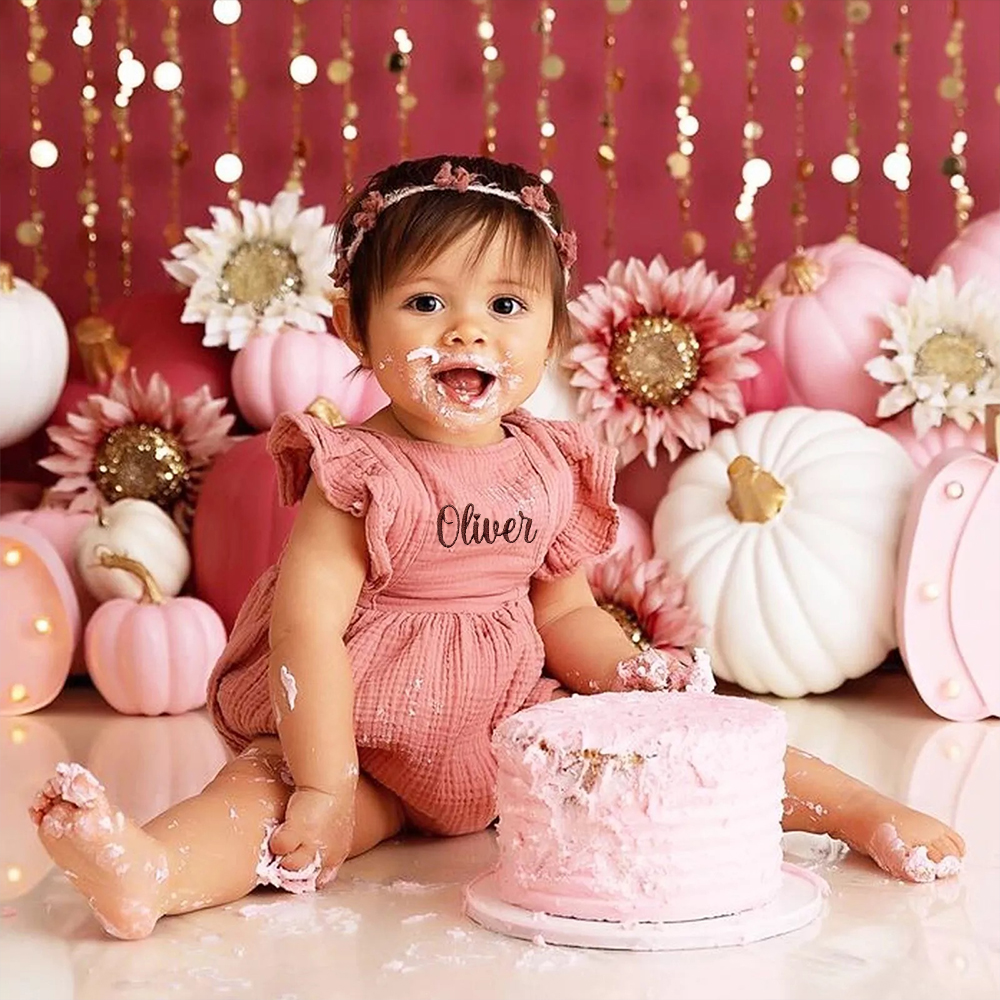 Personalized Embroidery Baby Organic Cotton Muslin Romper with Bow | inRomper35