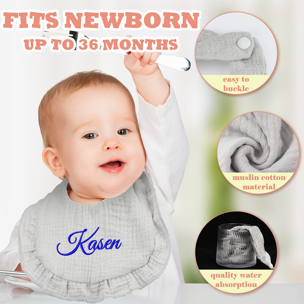 =Personalized Embroidered Baby Cotton Gauze Bibs | CWBaby59