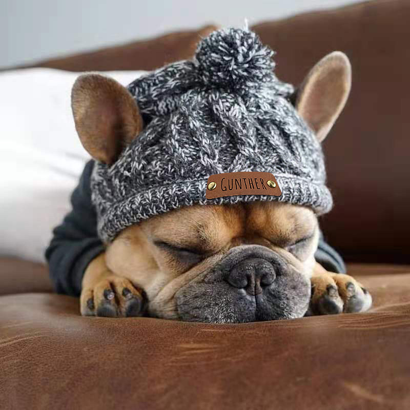 Personalized Pets Leather Patch Knitted Hat | BKPet215