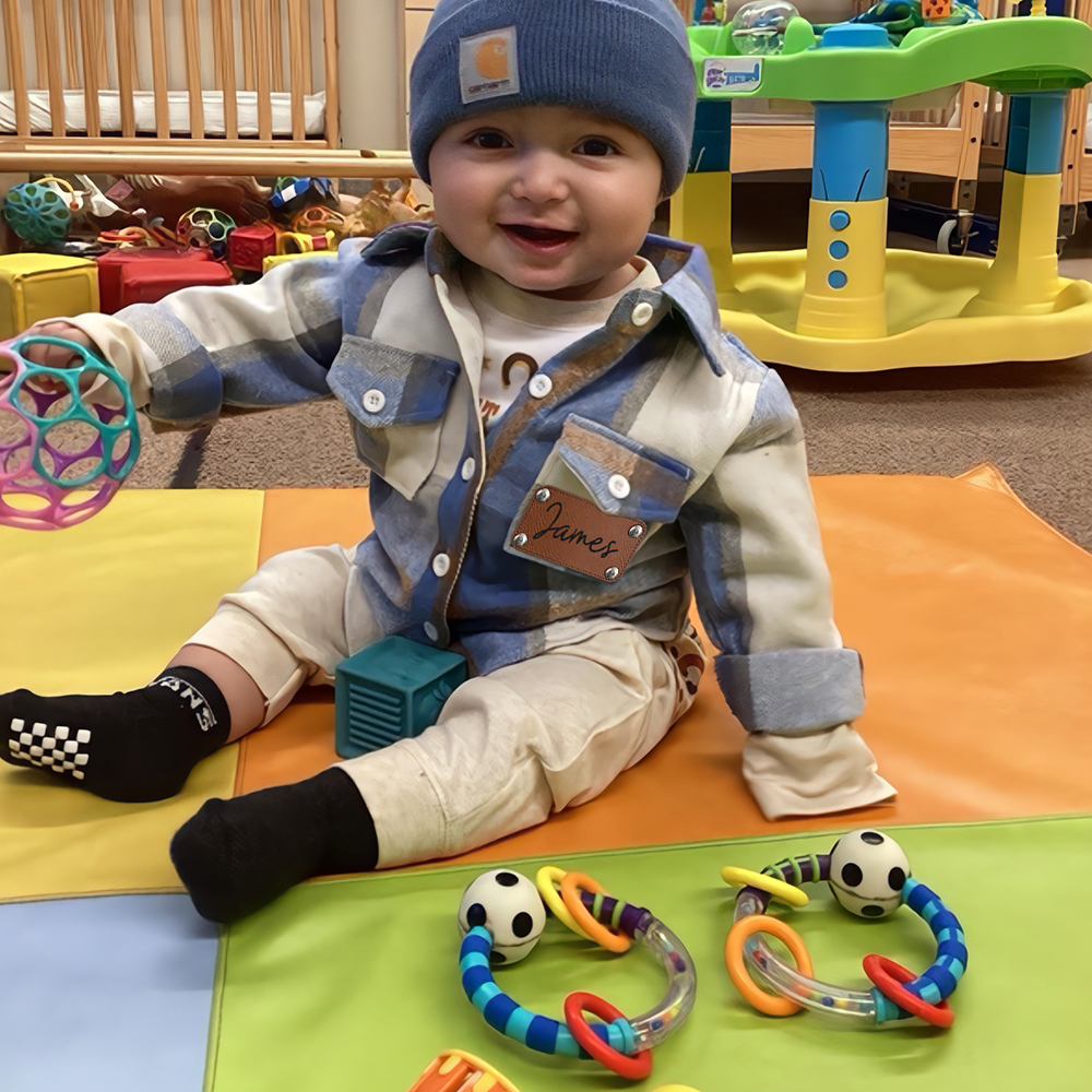 Personalized Leather Patch Kids Flannel Jacket | inJacket15