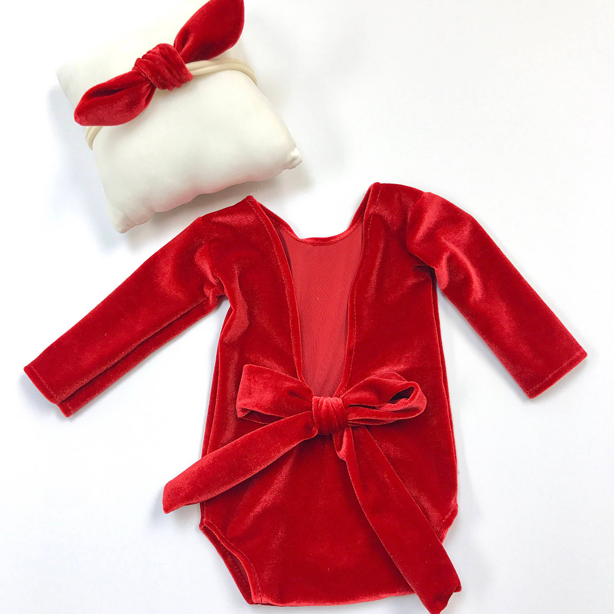 Personalized Newborn Girl Christmas Red Velvet Photo Outfit | MCGift151