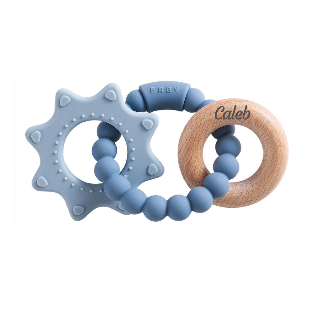 Personalised Baby Food Silicone & Wooden Sensory Teething Ring | CWToy162