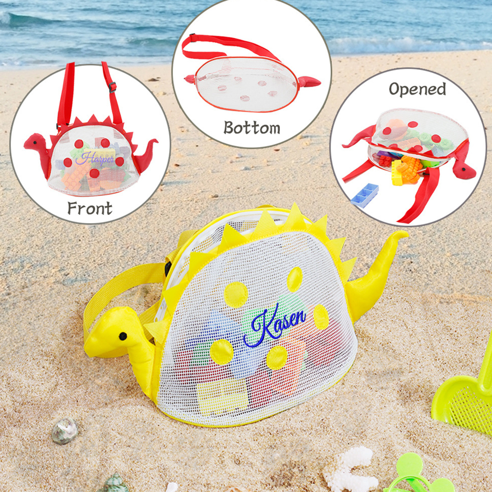Personalized Embroidery Dinosaur Seashell Zipper Mesh Beach Bag | CWBeach102