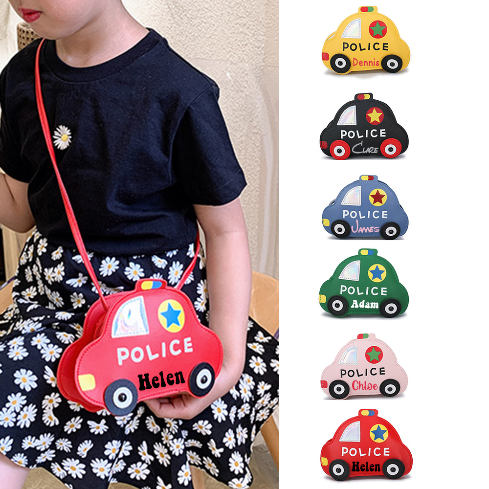 Personalized Kids Cute Police Car Zipper Crossbody Bag | CWGift06