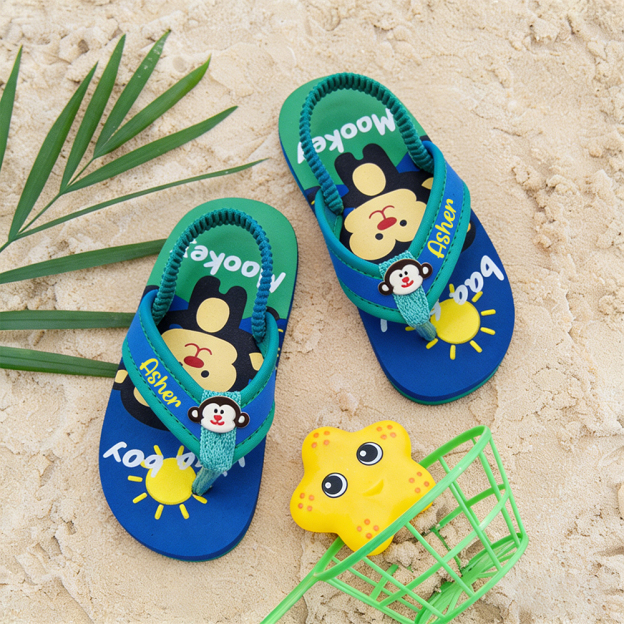 Personalized Kid summer Beach Flip Flops with Elastic Heel Strap | CWBaby474