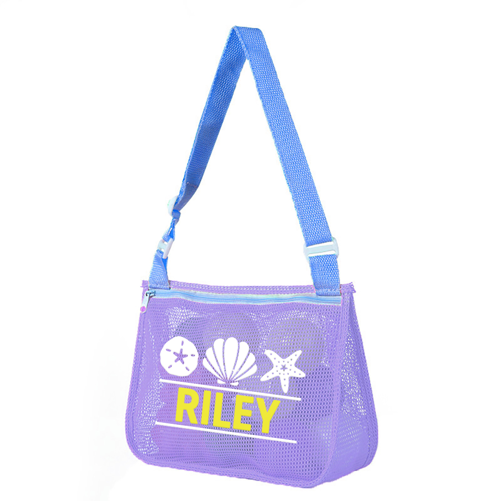 Personalized Seashell Zipper Mesh Beach Bag | CWBeach0102