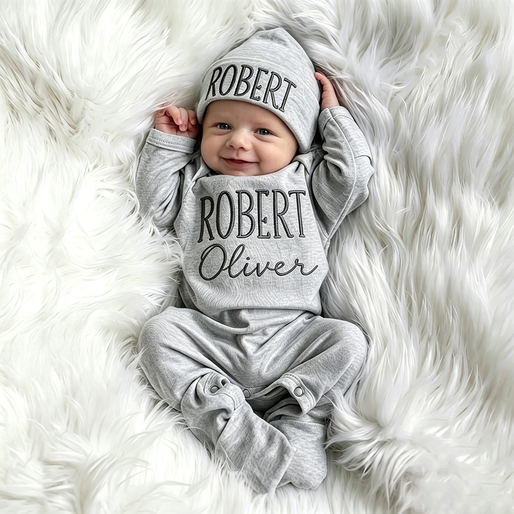 Personalized Embroidery Baby Coming Home Romper and Hat Set | CWBaby472