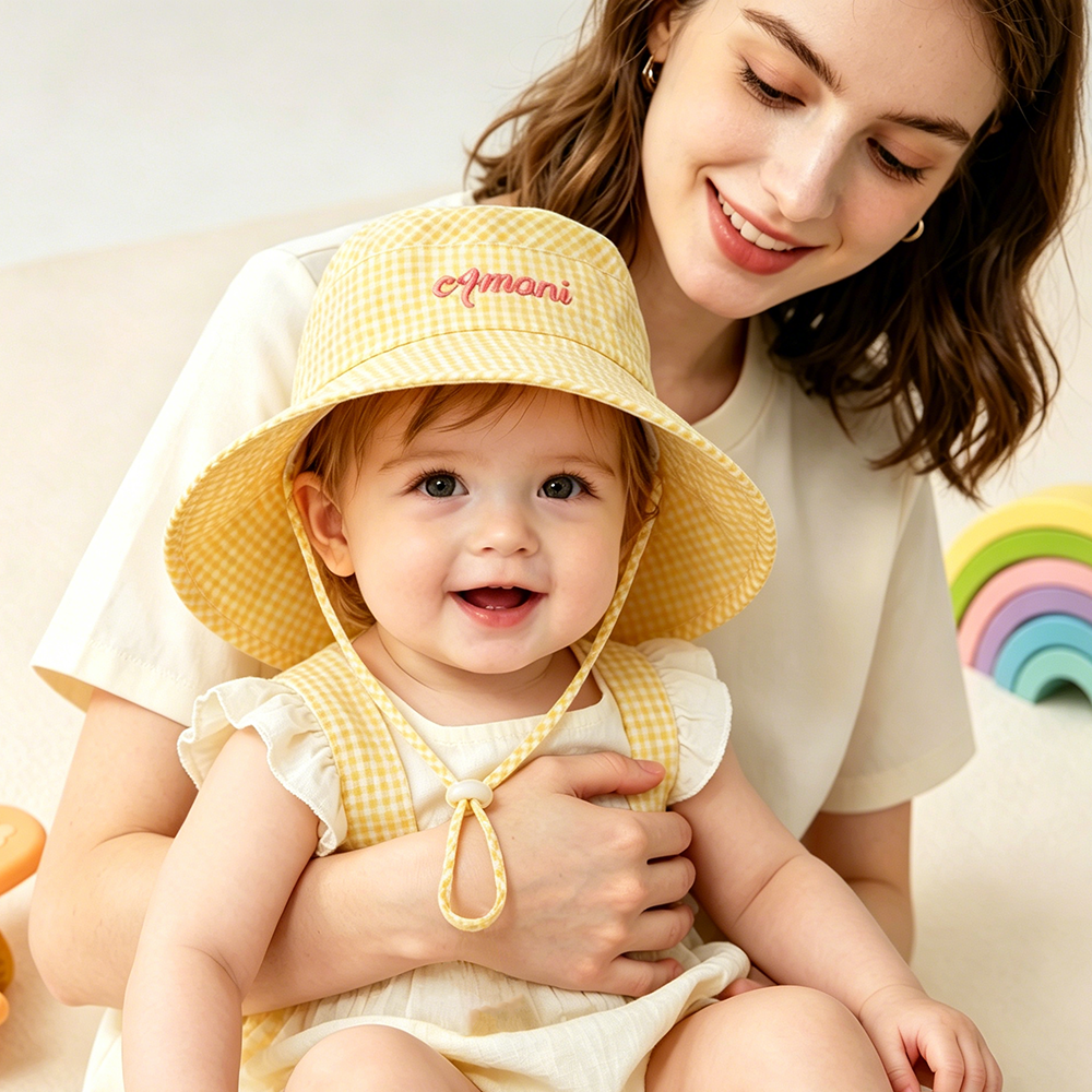 Personalized Embroidery Colourful Gingham Kids Bucket Hat | CWBeach250