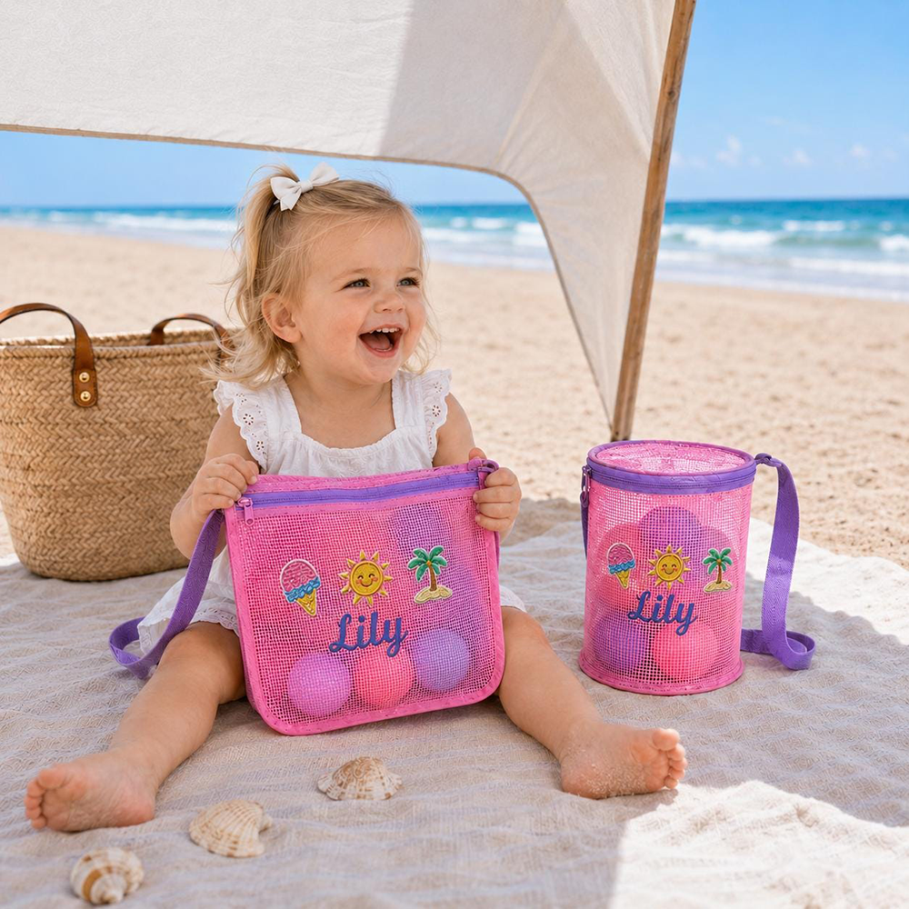 Personalized Embroidered Kids Mesh Beach Bag Set | CWBeach251