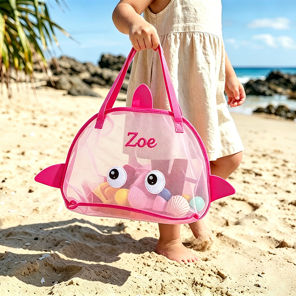 Personalized Embroidered Seashell Zipper Mesh Beach Bag | CWBeach256