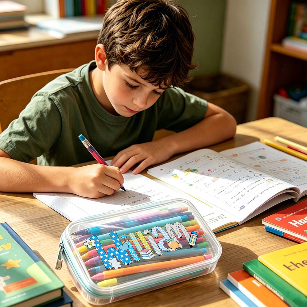 Personalized Kids Cute Doodle Hard Shell Zipper Pencil Box | CWPack375