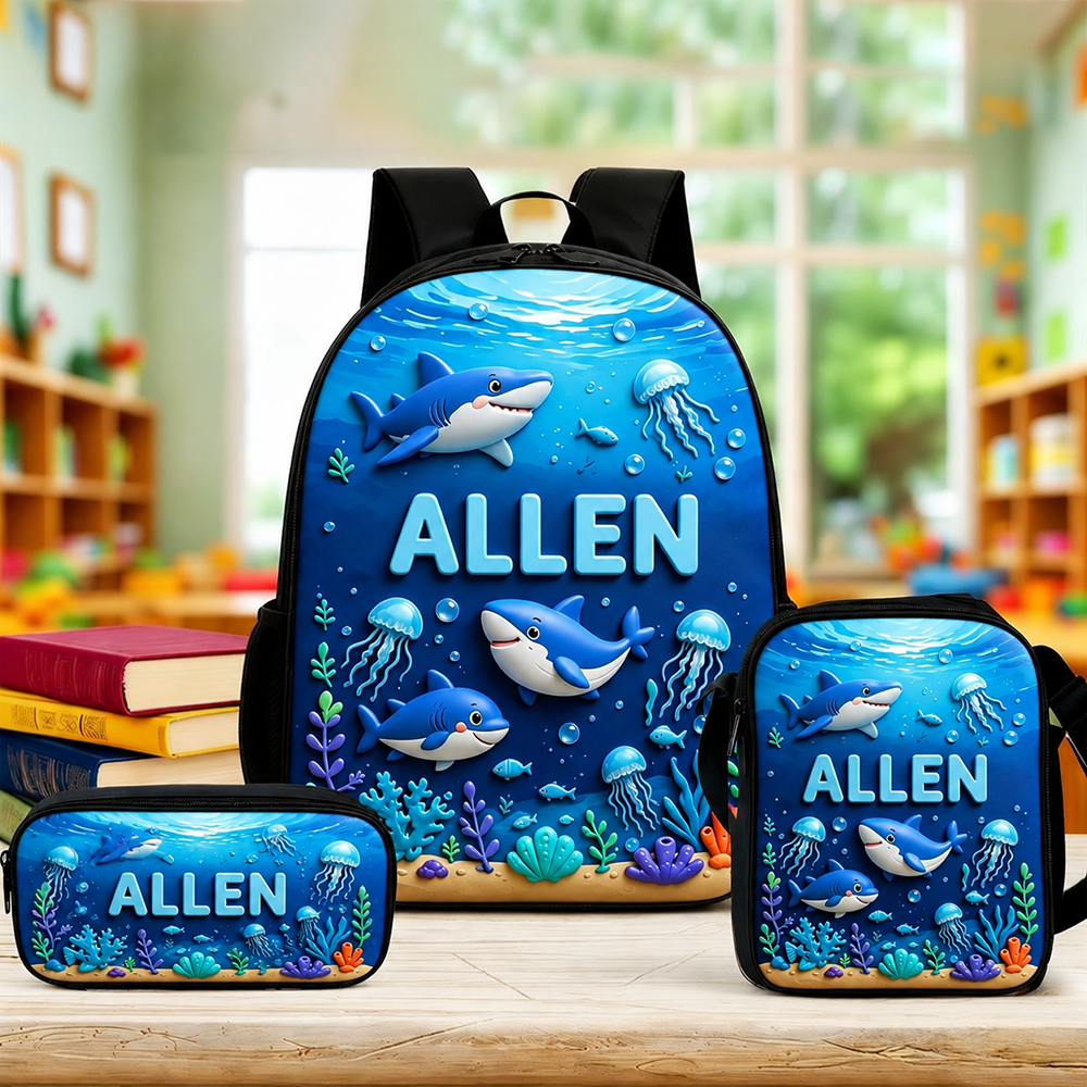 Personalized Kid Adorable Ocean Animals Backpack Set | CWPack383