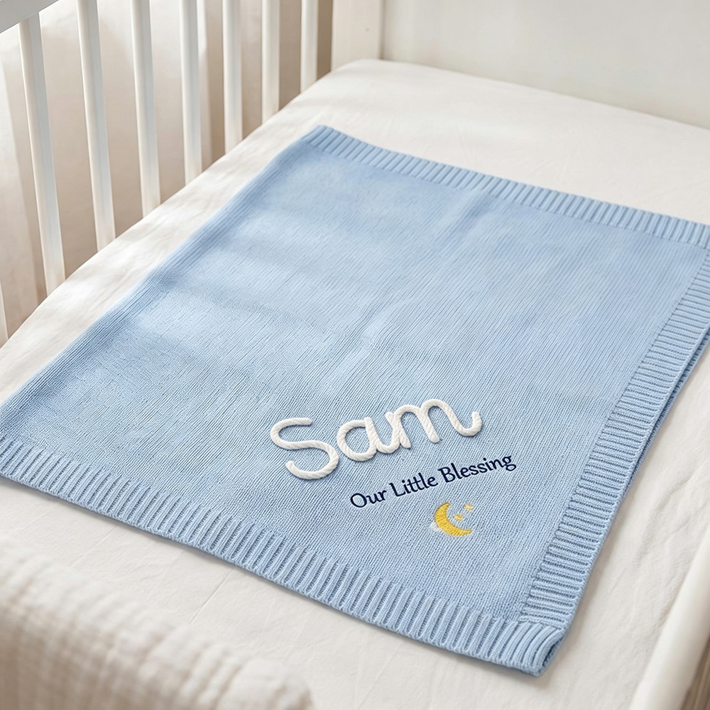 Personalized Hand Embroidered Knit Blanket for Baby | CWBaby512