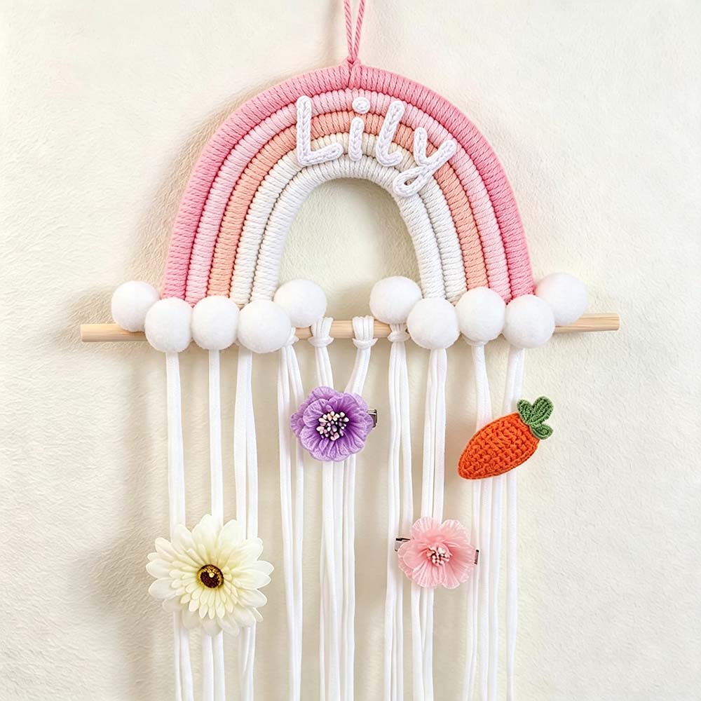Personalized Hand Embroidered Kids Rainbow Hair Clip Holder | CWToy201