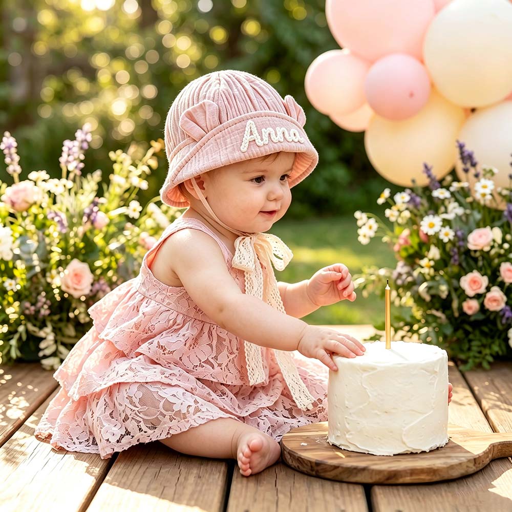 Personalized Hand Embroidered Baby Summer Hat With Ears | CWBeach266