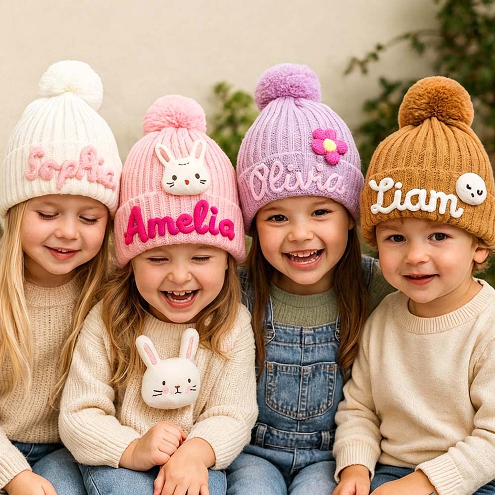 Personalized Hand Embroidery Cotton Kids Beanie Winter Hat | HSKid89