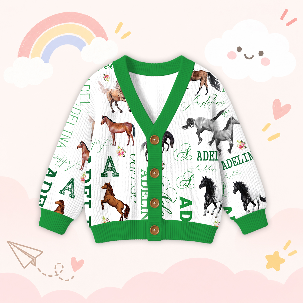 Personalized Lovely Kids Horse Knit Sweater | CWSweater08