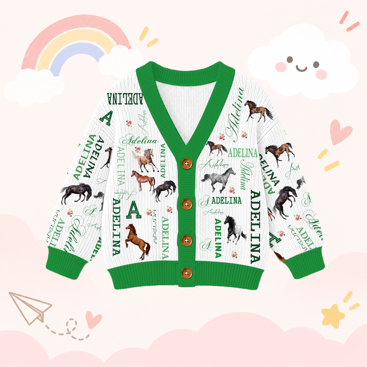 Personalized Lovely Kids Horse Knit Sweater | CWSweater08