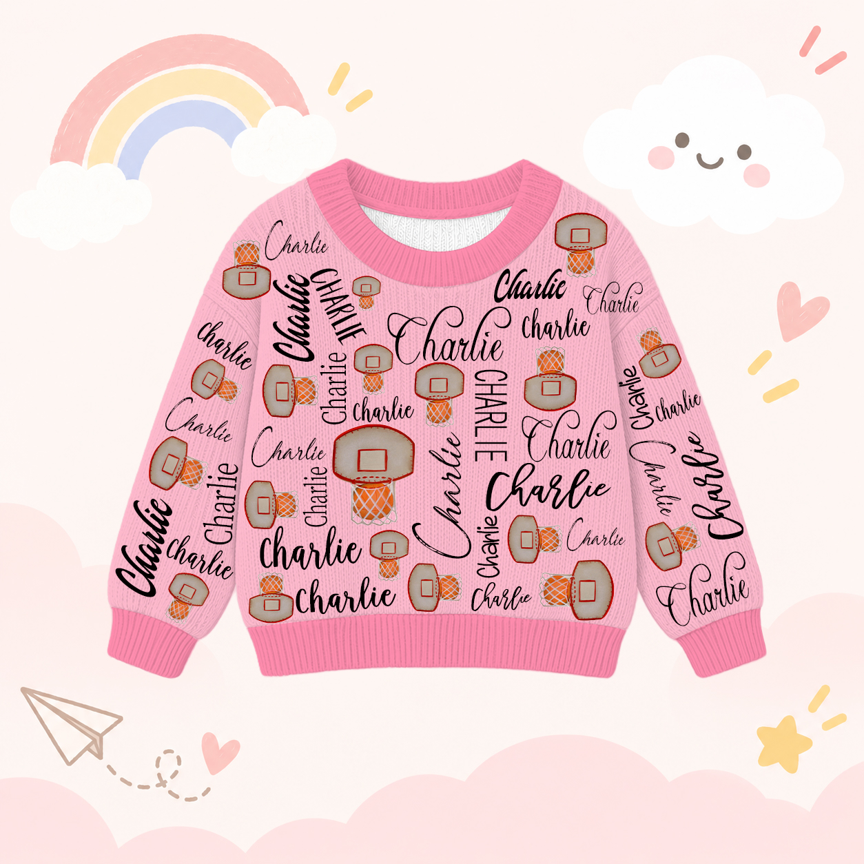 Personalized Lovely Kids Basketball Knit Sweater | CWSweater13