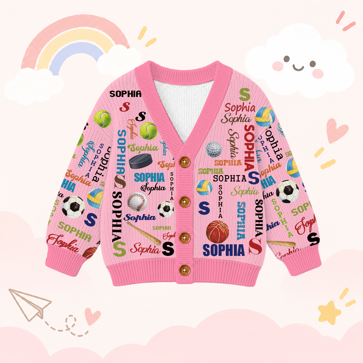 Personalized Lovely Kids Ball Sports Knit Sweater | CWSweater11