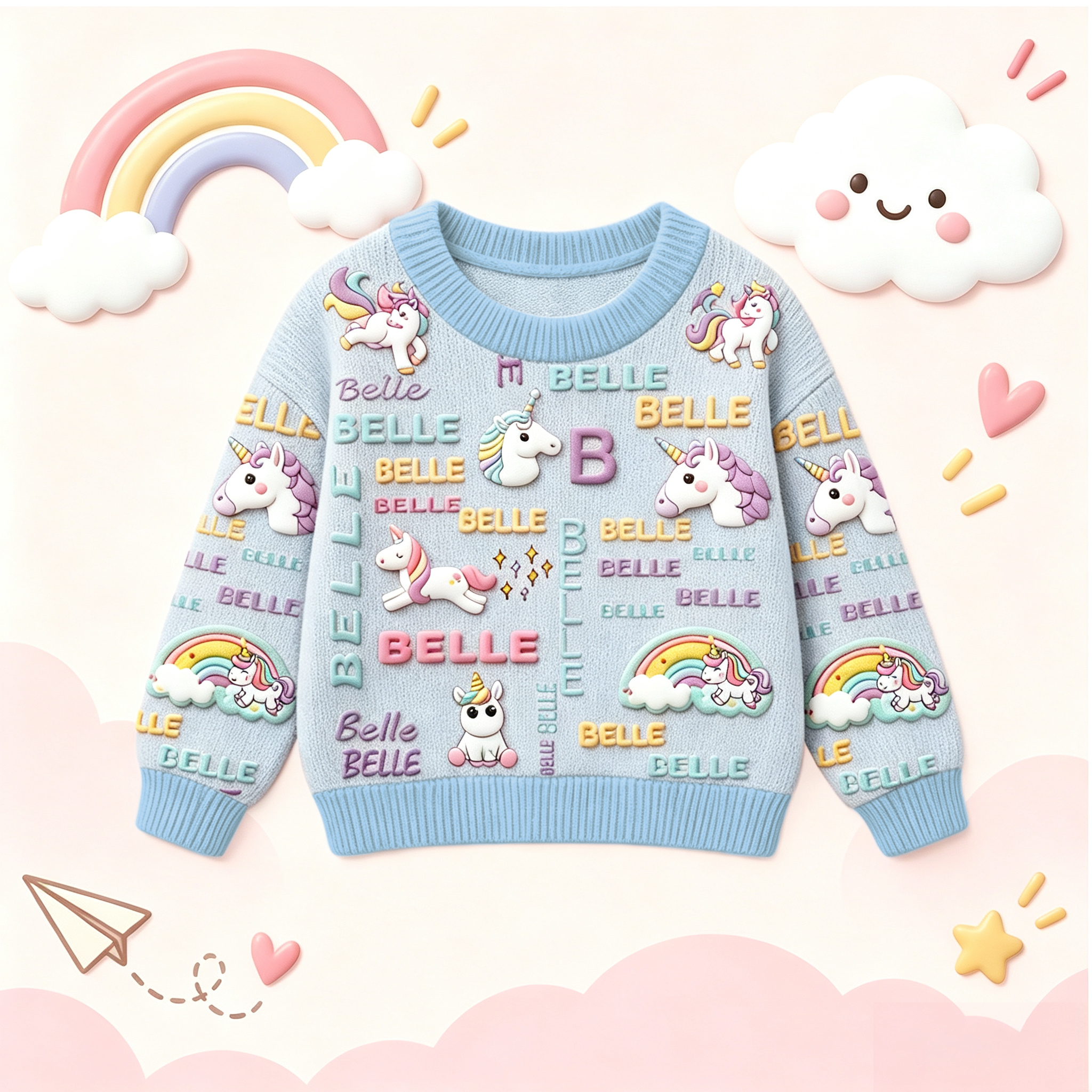 Personalized Lovely Kids Adorable Unicorn Knit Sweater | CWSweater30