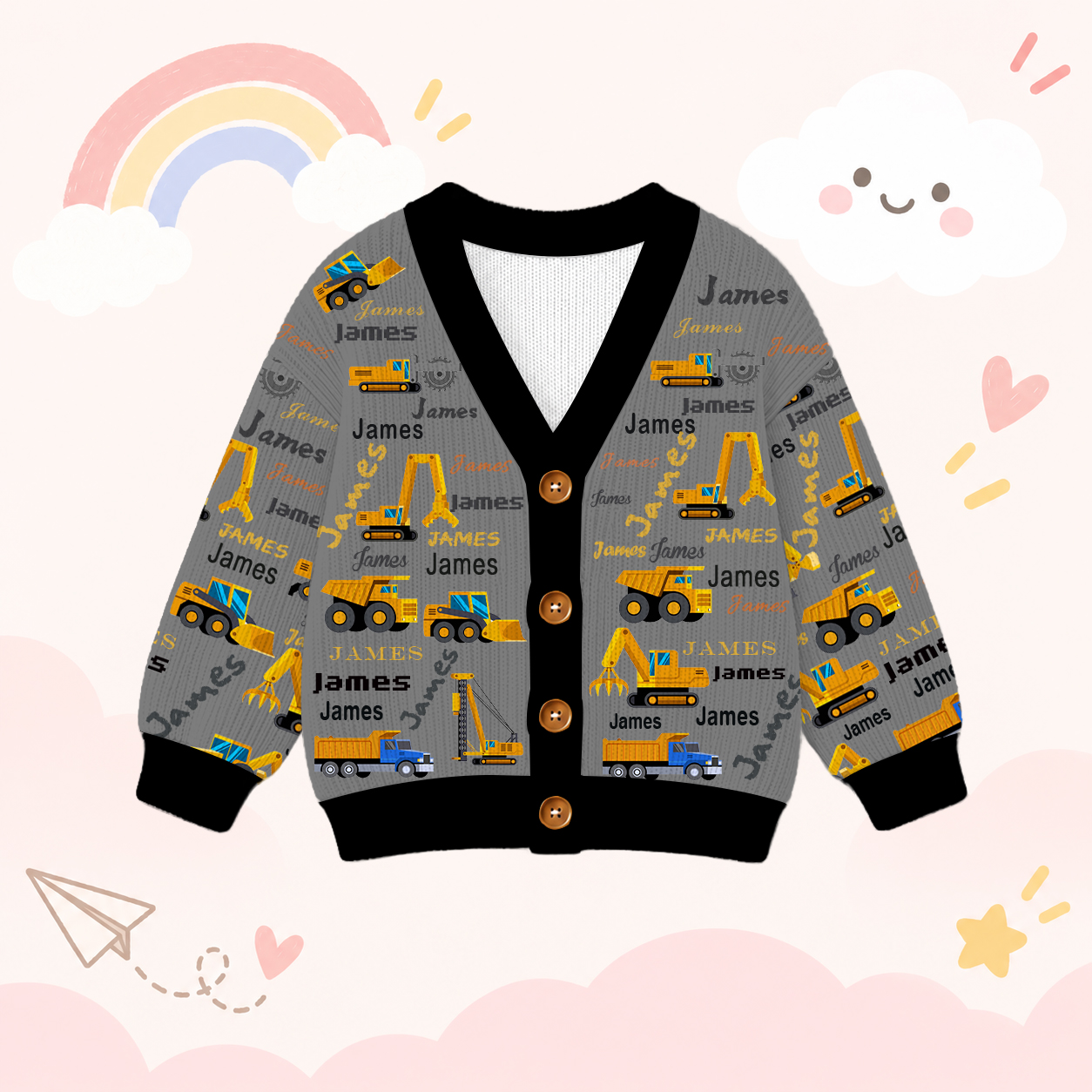 Personalized Lovely Kids Construction Vehicle Knit Sweater | CWSweater24