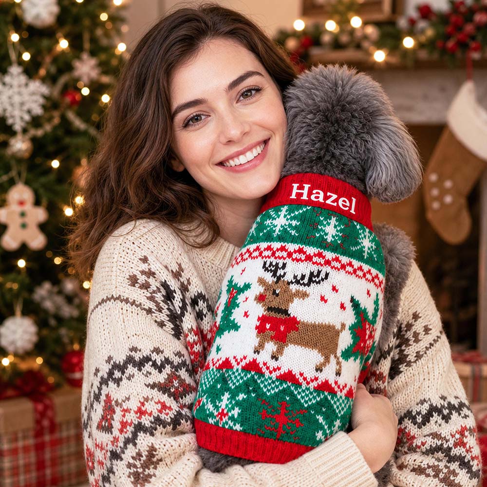 Personalized Embroidered Pets Christmas Cute Knit Sweater | MCGift427