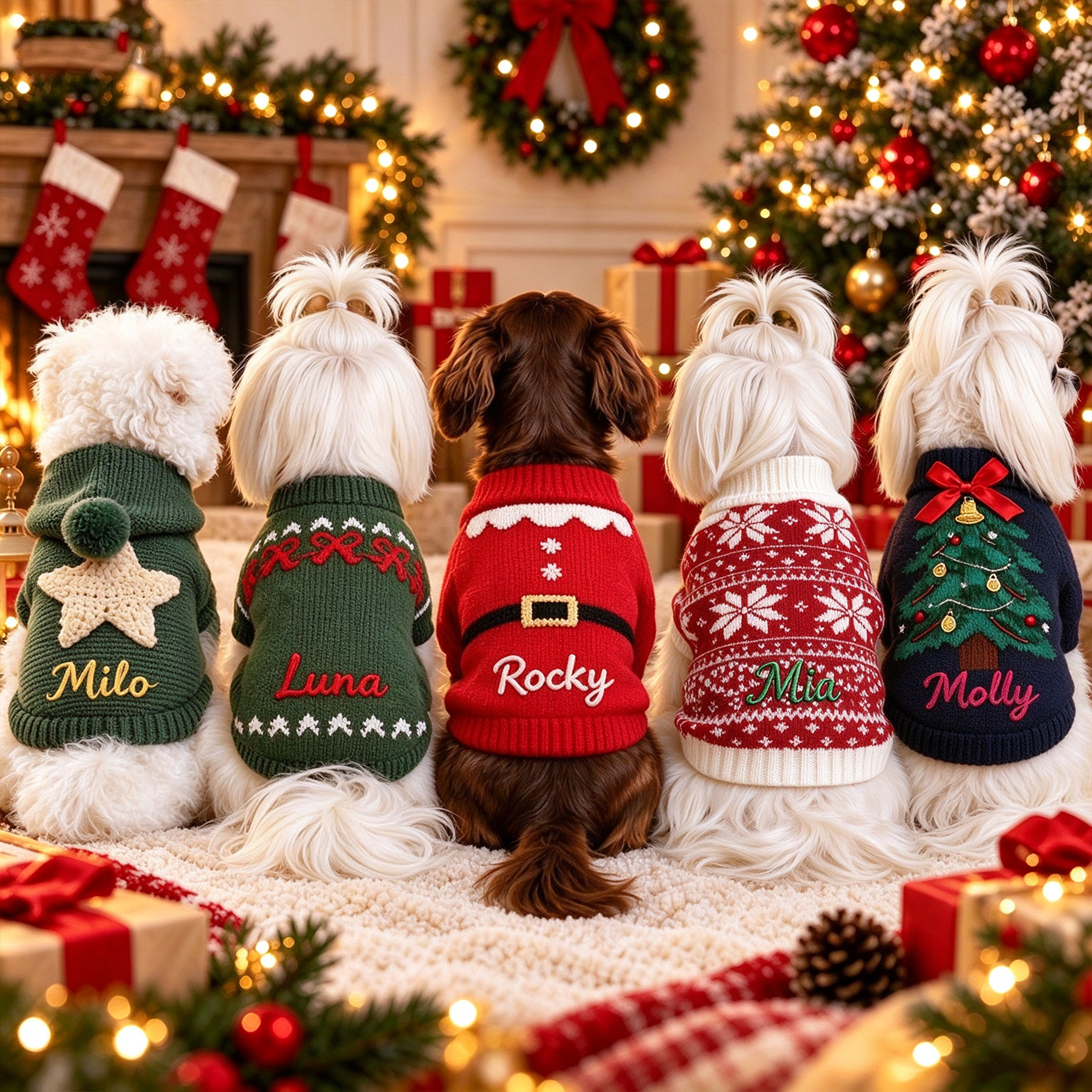Personalized Embroidered Pets Christmas Knit Sweater | MCGift413