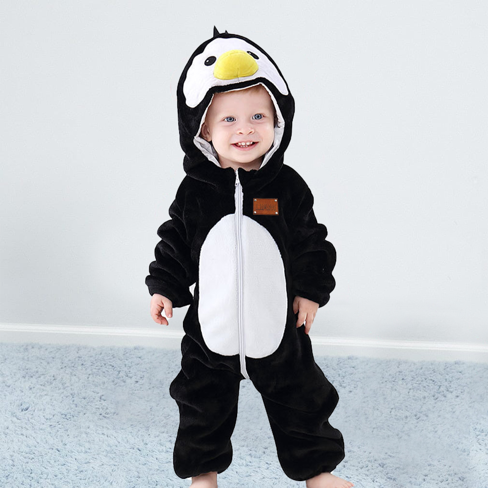 Personalized Leather Patch Baby Animal Romper  | CWBaby122