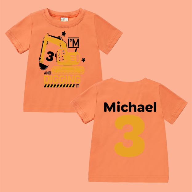 Personalized Construction Digging It Truck Birthday T-Shirt | inBirth26