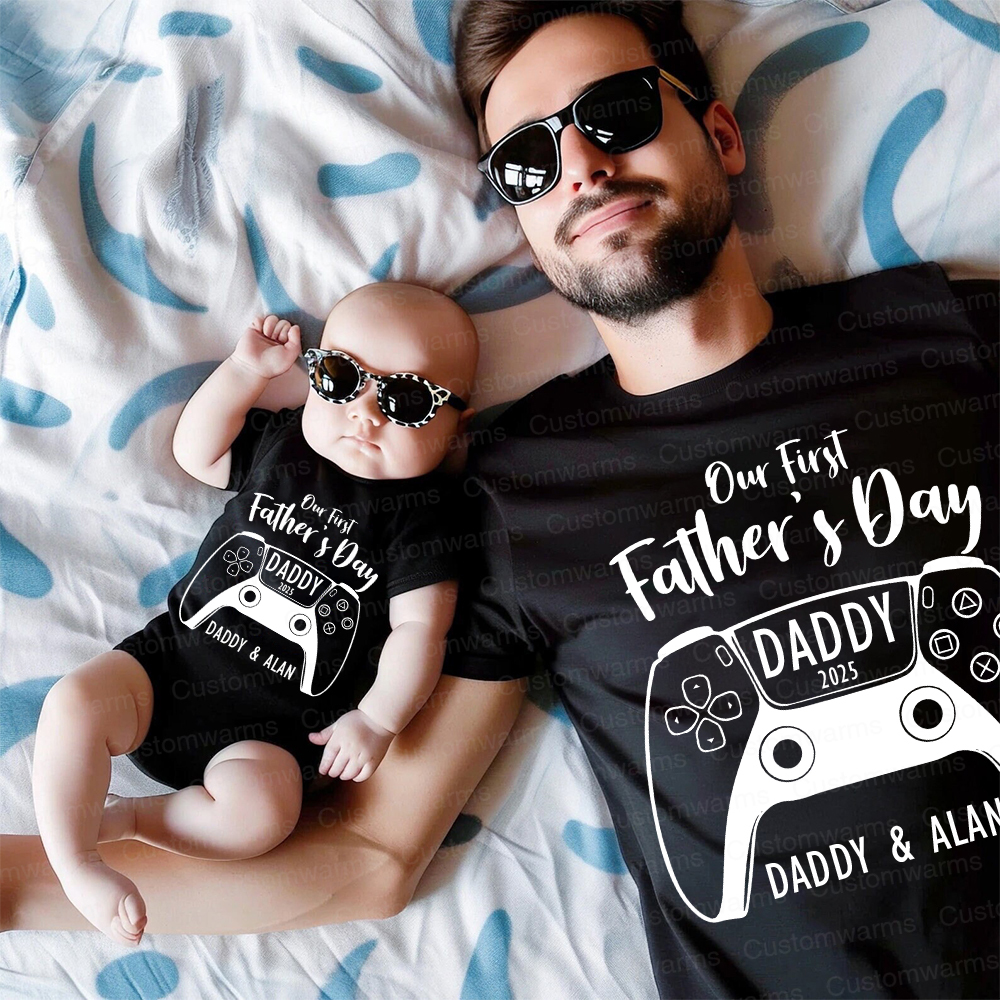 Personalized First Father's Day Daddy and Baby Outfit | CWFamily85
