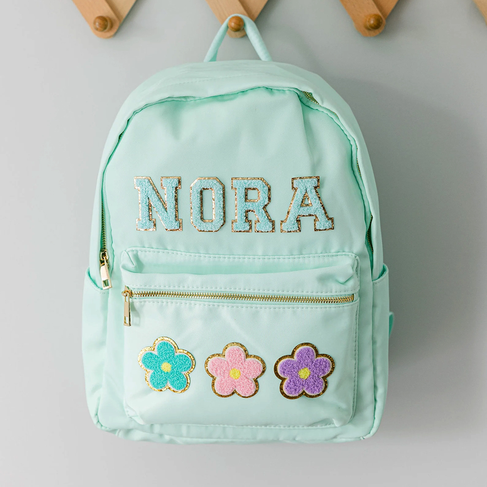 Personalized Lovely Chenille Letters Patch Kids School Backpack Set