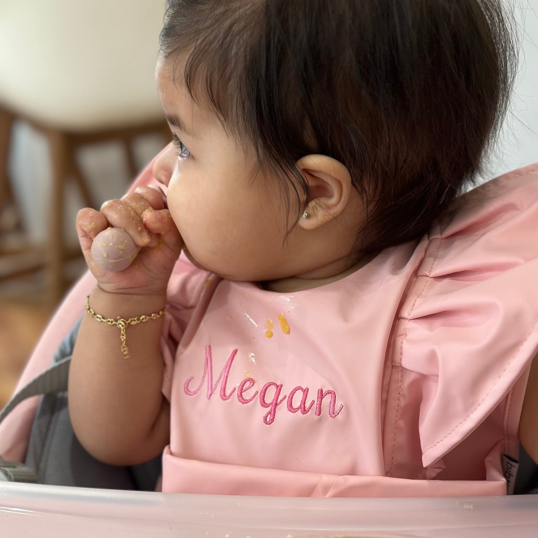 Personalised Embroidery Baby Ruffle Waterproof Color Bib  | CWBaby62