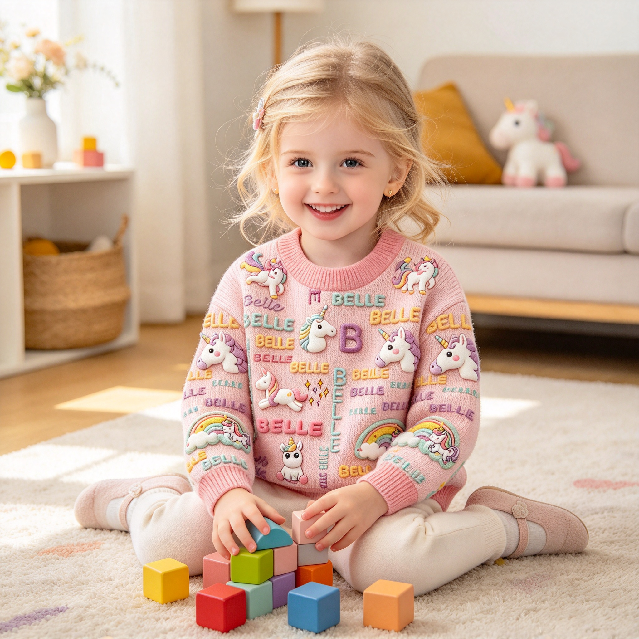 Personalized Lovely Kids Adorable Unicorn Knit Sweater | CWSweater30