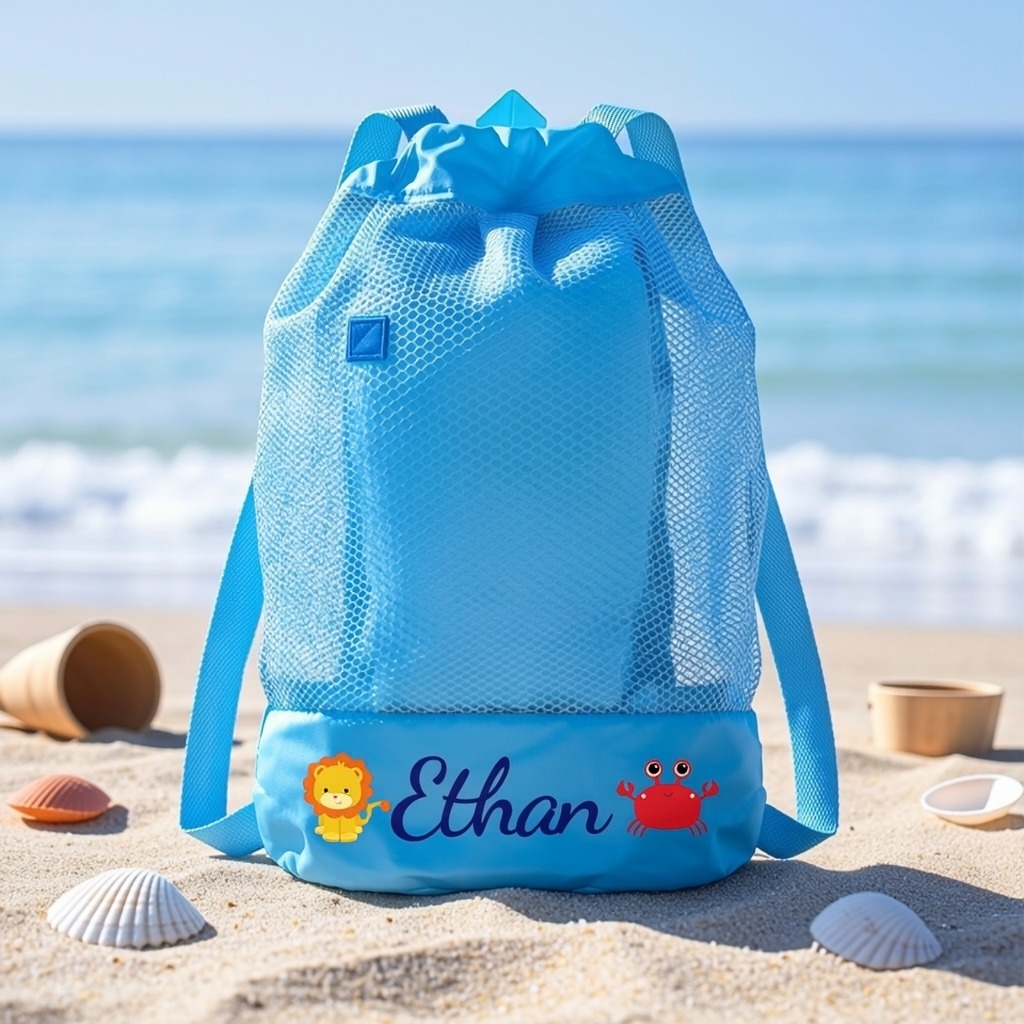 Personalized Mesh Adjustable Drawstring Beach Backpack | CWBeach199